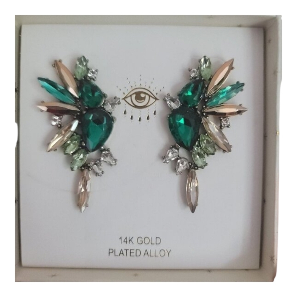Eye Candy Los Angeles Luxe Earrings 14K Gold Plated Green Gem Earrings